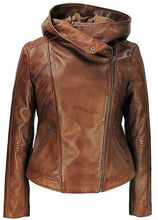 Cargar imagen en el visor de la galería, Fashion Women&#39;s Hooded Vegan leather Jacket
