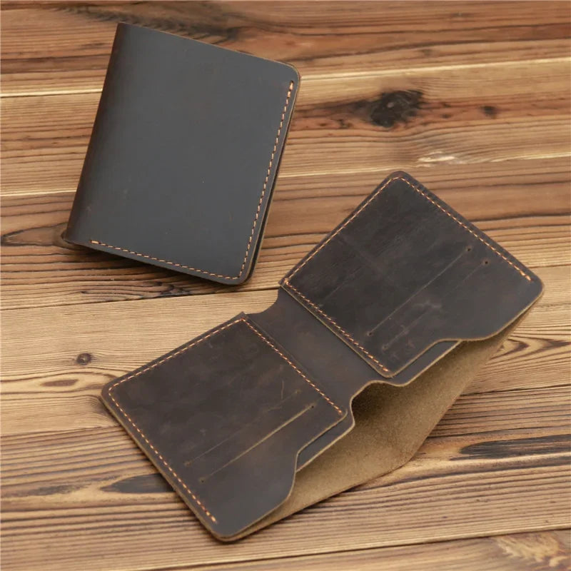 Simple Mad Horse Leather Men's Bag, Real Cow Leather Card Bag, Simple Retro ID Card, Driver's License Zero Mens Wallet