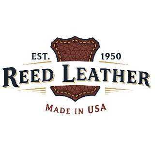 Reed Leather logo with leather patch design on a white background