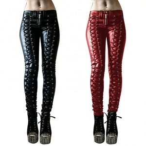 Steampunk Leather Skinny Pants - Vegan leather - Imported