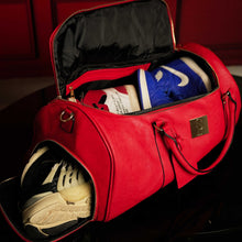 Load image into Gallery viewer, Red Tumbled Leather Duffle Bag (New Weekender Design)
