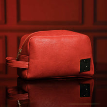 Load image into Gallery viewer, Red Tumbled Leather Toiletry Bag
