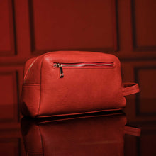 Load image into Gallery viewer, Red Tumbled Leather Toiletry Bag

