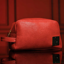 Load image into Gallery viewer, Red Tumbled Leather Toiletry Bag

