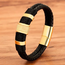 Load image into Gallery viewer, Woven Leather Rope Wrapping Stainless Steel Men&#39;s Leather Bracelet
