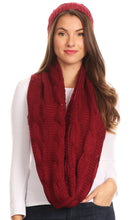 Charger l&#39;image dans la galerie, Olliey Long Wide Classic Cable Knit Fur Lined Infinity Scarf And Hat Set
