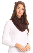 Charger l&#39;image dans la galerie, Olliey Long Wide Classic Cable Knit Fur Lined Infinity Scarf And Hat Set
