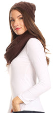 Charger l&#39;image dans la galerie, Olliey Long Wide Classic Cable Knit Fur Lined Infinity Scarf And Hat Set
