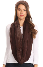 Charger l&#39;image dans la galerie, Olliey Long Wide Classic Cable Knit Fur Lined Infinity Scarf And Hat Set
