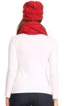 Charger l&#39;image dans la galerie, Olliey Long Wide Classic Cable Knit Fur Lined Infinity Scarf And Hat Set
