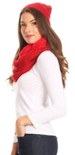 Charger l&#39;image dans la galerie, Olliey Long Wide Classic Cable Knit Fur Lined Infinity Scarf And Hat Set
