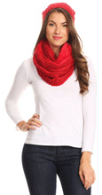 Charger l&#39;image dans la galerie, Olliey Long Wide Classic Cable Knit Fur Lined Infinity Scarf And Hat Set
