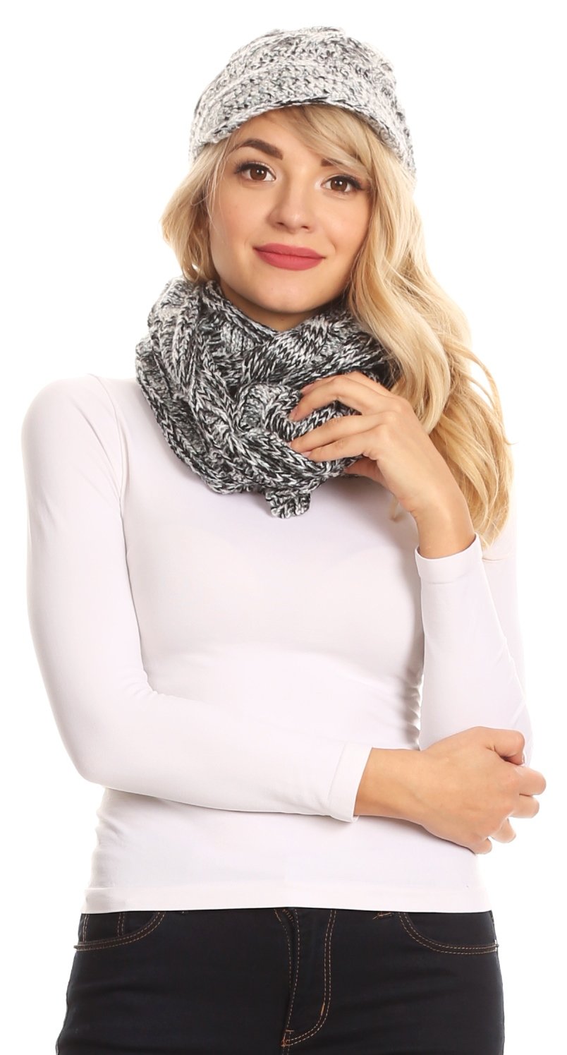 Coline Soft Heather Chunky Cable knit Hat and Scarf Set Warm Cozy Winter