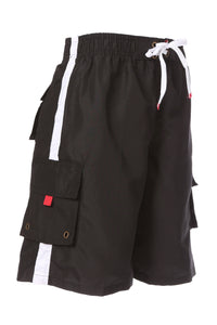 Men's Contrast Striped Solid Color Swim Trunks for Surfing and Skating