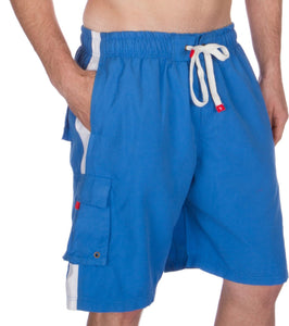 Men's Contrast Striped Solid Color Swim Trunks for Surfing and Skating