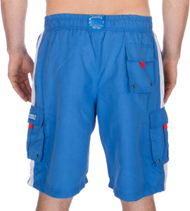 Men's Contrast Striped Solid Color Swim Trunks for Surfing and Skating