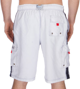 Men's Contrast Striped Solid Color Swim Trunks for Surfing and Skating