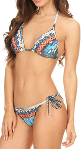 Yasma Printed Embellished Strappy Two-Piece Halter Bikini Bathing Swimsuit