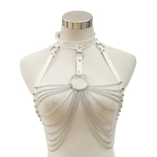 Load image into Gallery viewer, Goth Leather Body Harness Chain Bra
