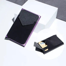 Cargar imagen en el visor de la galería, Mini billetera delgada de cuero RFID Black Magic Trifold - Cuero vegano - Importado
