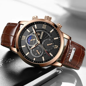 2023 Nuevos relojes para hombre LIGE Top Brand Luxury Leather Casual Quartz - Cuero vegano importado