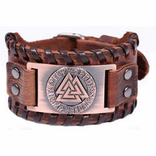 Cargar imagen en el visor de la galería, Viking Valknut Amulet Leather Bracelet
