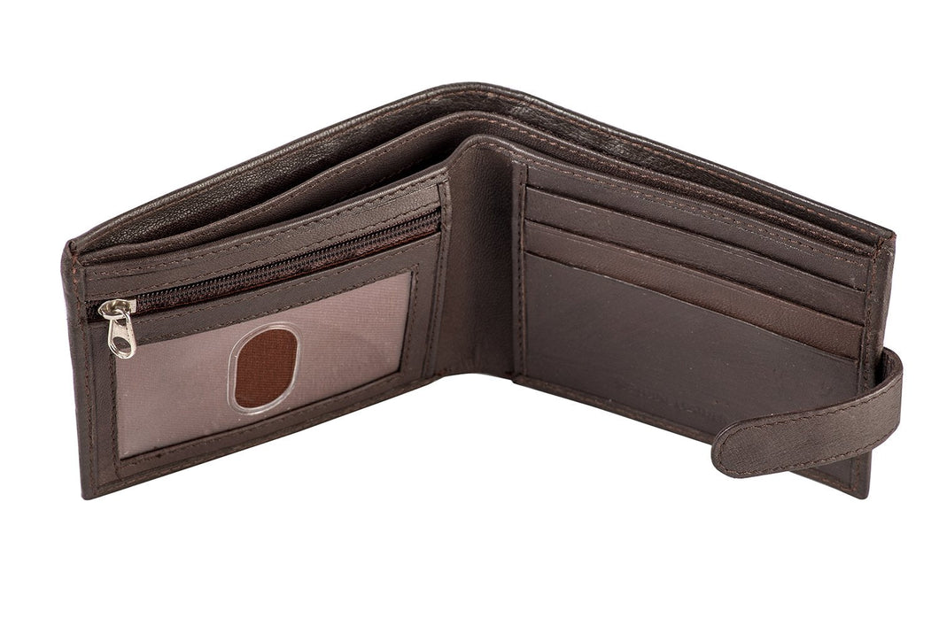 Bifold Press Stud Mens Leather Wallet With Gift Bag