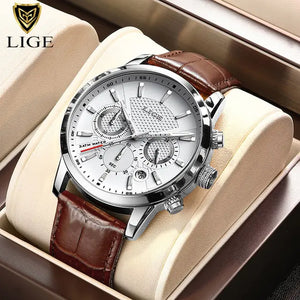 2023 Nuevos relojes para hombre LIGE Top Brand Luxury Leather Casual Quartz - Cuero vegano importado