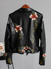 Load image into Gallery viewer, Floral Print Faux Leather Jacket
