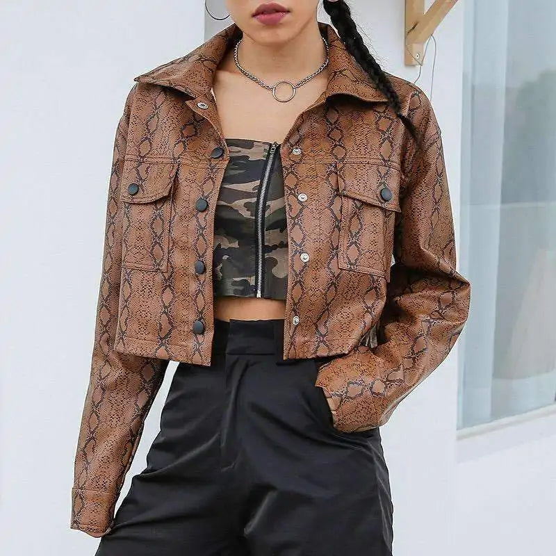 Snake Print Vegan leather Jacket - Imported