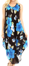 Charger l&#39;image dans la galerie, Aba Women&#39;s Casual Summer Floral Print Sleeveless Loose Dress Cover-Up with blue flowers on a black background, perfect for beachwear.
