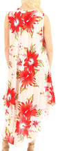 Charger l&#39;image dans la galerie, Aba women&#39;s casual summer floral print sleeveless loose dress cover-up with red hibiscus design.
