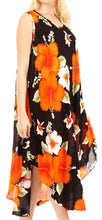 Charger l&#39;image dans la galerie, Aba Women&#39;s Floral Print Sleeveless Summer Dress Cover-up, Loose Fit, Black with Red and White Flowers
