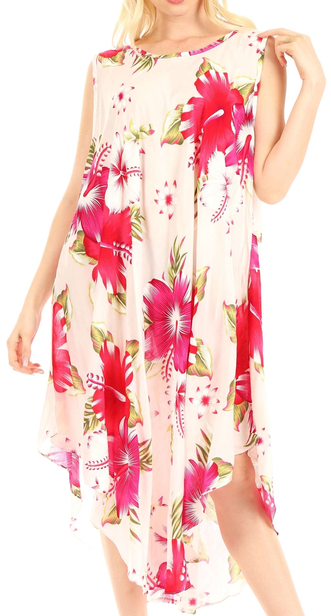 Aba Women's Casual Summer Floral Print Sleeveless Loose Dress Cover-up