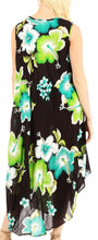 Charger l&#39;image dans la galerie, Back view of Aba Women&#39;s Casual Summer Floral Print Sleeveless Loose Dress Cover-up with vibrant green and blue hibiscus pattern.
