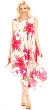 Charger l&#39;image dans la galerie, Model wearing Aba Women&#39;s Casual Summer Floral Print Sleeveless Loose Dress Cover-up, vibrant red and pink blooms on a white background.

