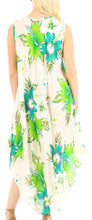 Charger l&#39;image dans la galerie, Woman wearing a sleeveless floral print summer dress cover-up with green and blue patterns, suitable for casual wear.
