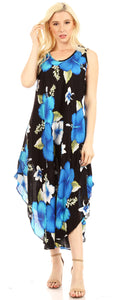 Aba Women's Casual Summer Floral Print Sleeveless Loose Dress Cover-up in blue floral pattern