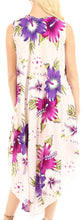 Charger l&#39;image dans la galerie, Back view of Aba Women&#39;s Sleeveless Floral Print Summer Dress Cover-up, showcasing vibrant purple and pink flowers on white fabric.
