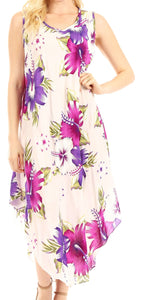 Aba Women's Floral Print Sleeveless Summer Dress Cover-up with Loose Fit and Scoop Neck