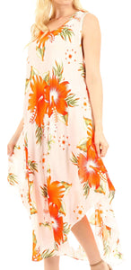 Aba Women's Casual Summer Floral Print Sleeveless Loose Dress Cover-up with scoop neck, featuring vibrant orange flowers.