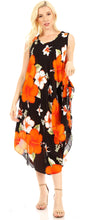 Charger l&#39;image dans la galerie, Aba women&#39;s casual summer floral print sleeveless loose dress cover-up in black with orange flowers.
