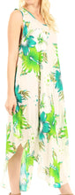 Charger l&#39;image dans la galerie, Aba women&#39;s sleeveless floral print summer dress with scoop neck, featuring loose fit in green and white, ideal for casual wear.

