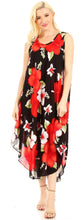 Charger l&#39;image dans la galerie, Aba Women&#39;s Casual Summer Floral Print Sleeveless Loose Dress, Scoop Neck, Black with Red Flowers, One Size, Ideal for Beach Cover-up.
