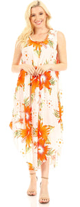 Model wearing Aba Women's Casual Floral Print Sleeveless Loose Dress, perfect for summer as a stylish cover-up. One size fits US 0-16W.