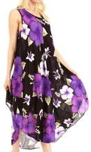 Charger l&#39;image dans la galerie, Aba Women&#39;s Casual Summer Floral Print Sleeveless Loose Dress Cover-up with purple and white flowers, scoop neck design.
