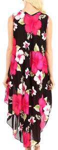 Back view of Aba Women's Floral Print Sleeveless Casual Summer Dress Cover-up, featuring a scoop neck and loose fit.