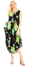 Charger l&#39;image dans la galerie, Aba Women&#39;s Casual Summer Floral Print Sleeveless Loose Dress Cover-up in black and green, ideal for everyday wear.
