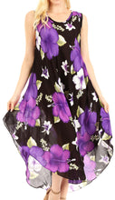 Charger l&#39;image dans la galerie, Aba women&#39;s casual summer floral print sleeveless dress cover-up with purple flowers, scoop neck, and loose fit, ideal for beachwear.
