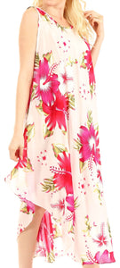 Aba Women's Casual Summer Floral Print Sleeveless Loose Dress, featuring large pink flowers, scoop neck, and wide shoulder straps.